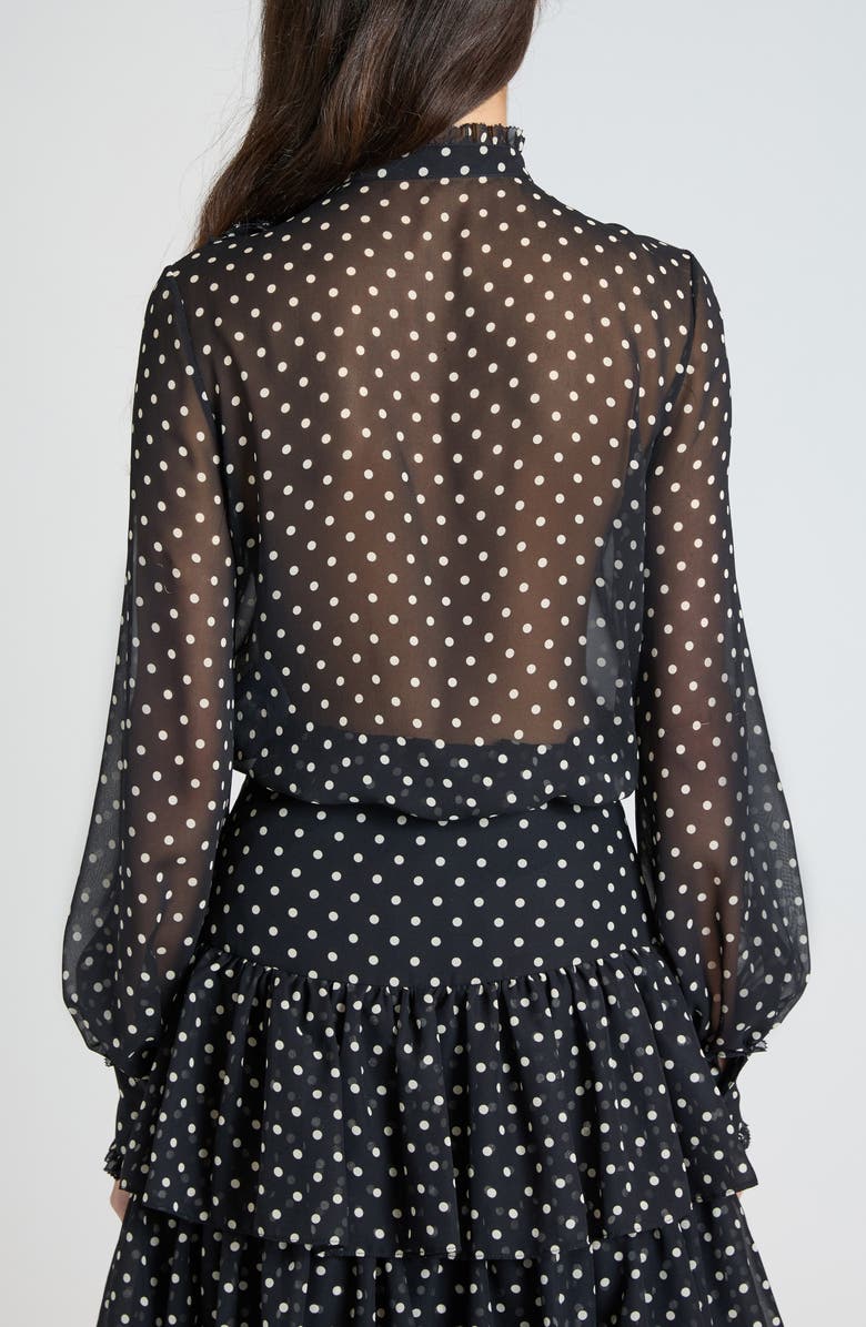 Valentino Garavani Polka Dot Tulle Bib Button-Up Shirt, Alternate, color, Nero/ Betulla