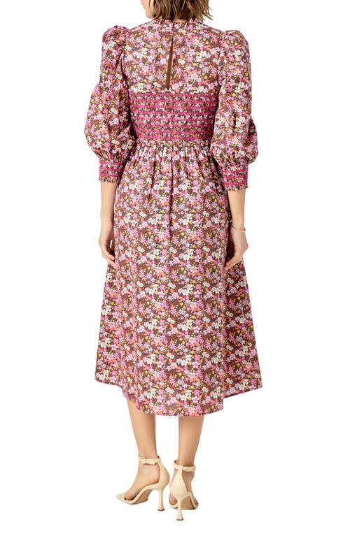 ENGLISH FACTORY ENGLISH FACTORY FLORAL SMOCK BODICE MIDI DRESS