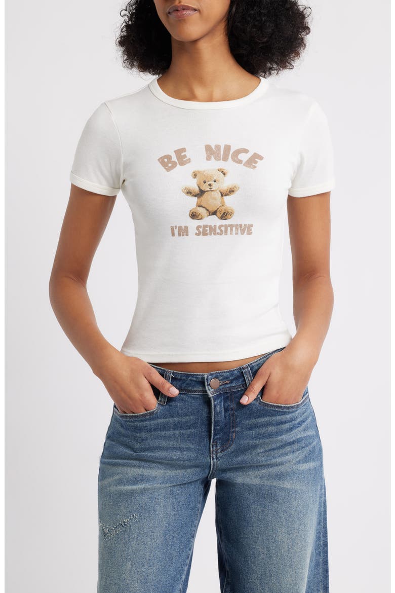 Be Nice Bear Graphic Baby Tee, Main, color, MARSHMALLOW