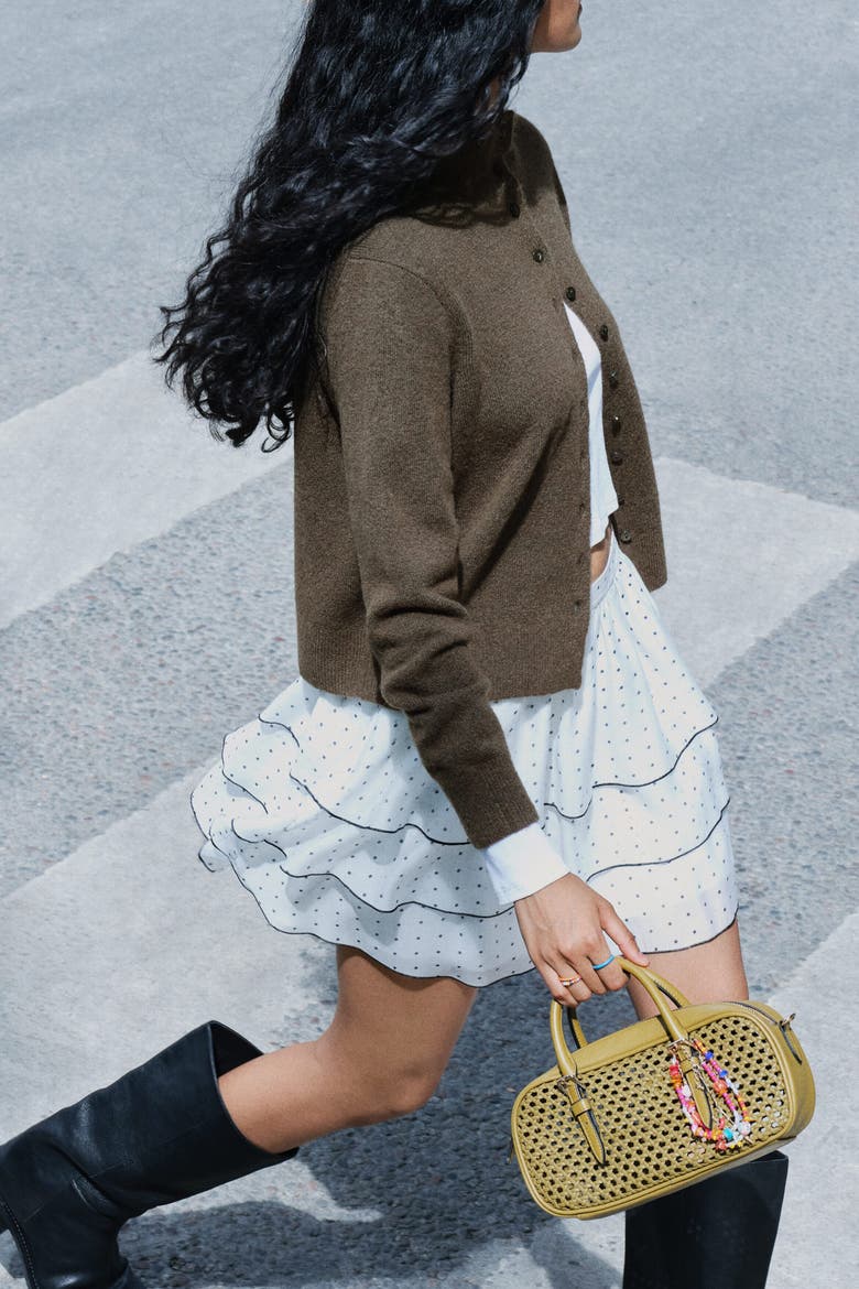 Bouclé-Knit Cardigan, Alternate, color, Dark khaki green