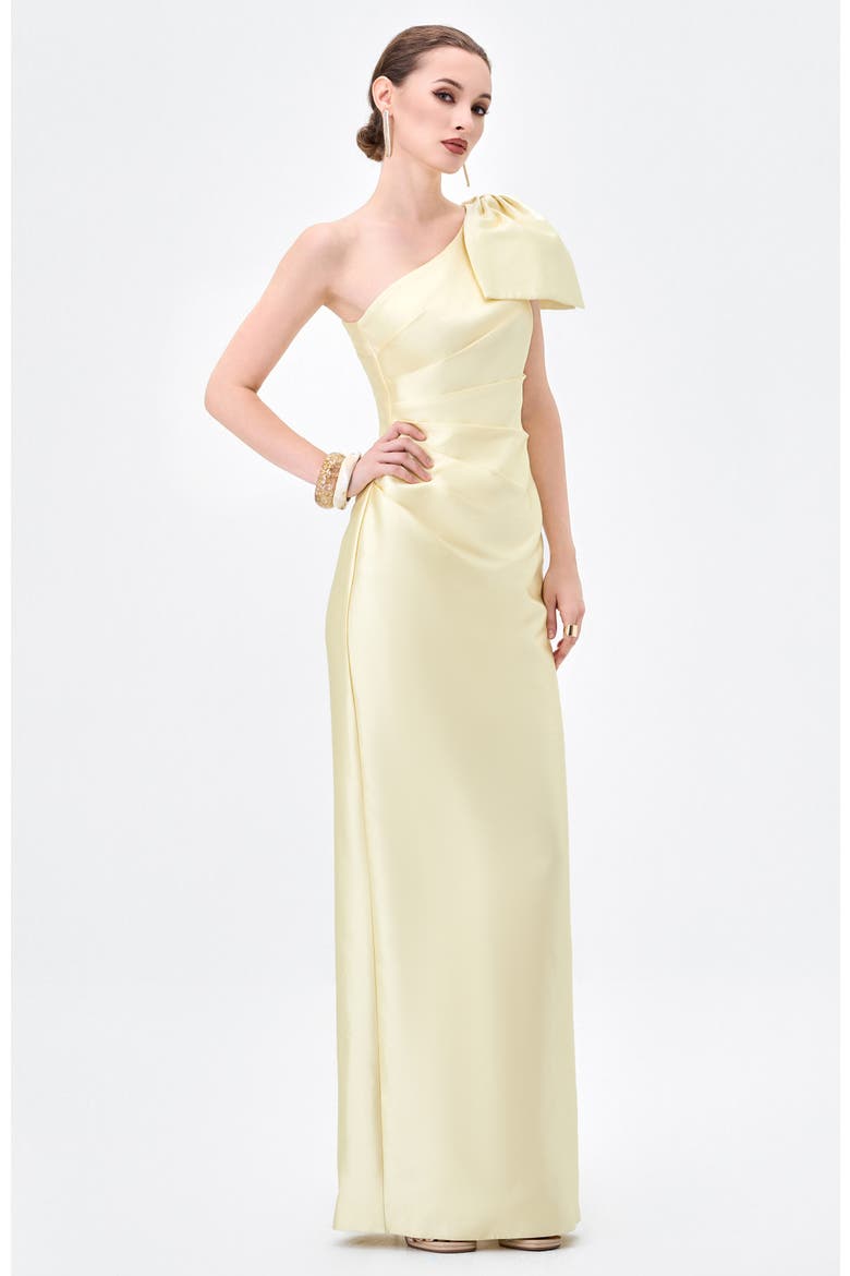 Aramy One Shoulder Bow Gown, Alternate, color, YELLOW