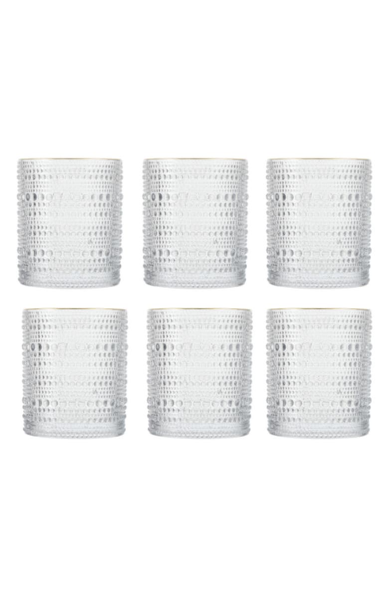 Fortessa Jupiter Set of 6 Gold Rim Double Old Fashioned Glasses, Main, color, Clear