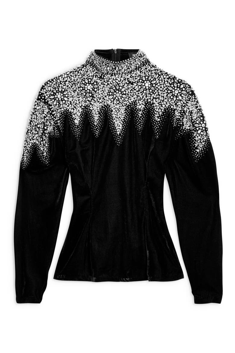 Embellished Mock Neck Top, Alternate, color, BLACK MULTI