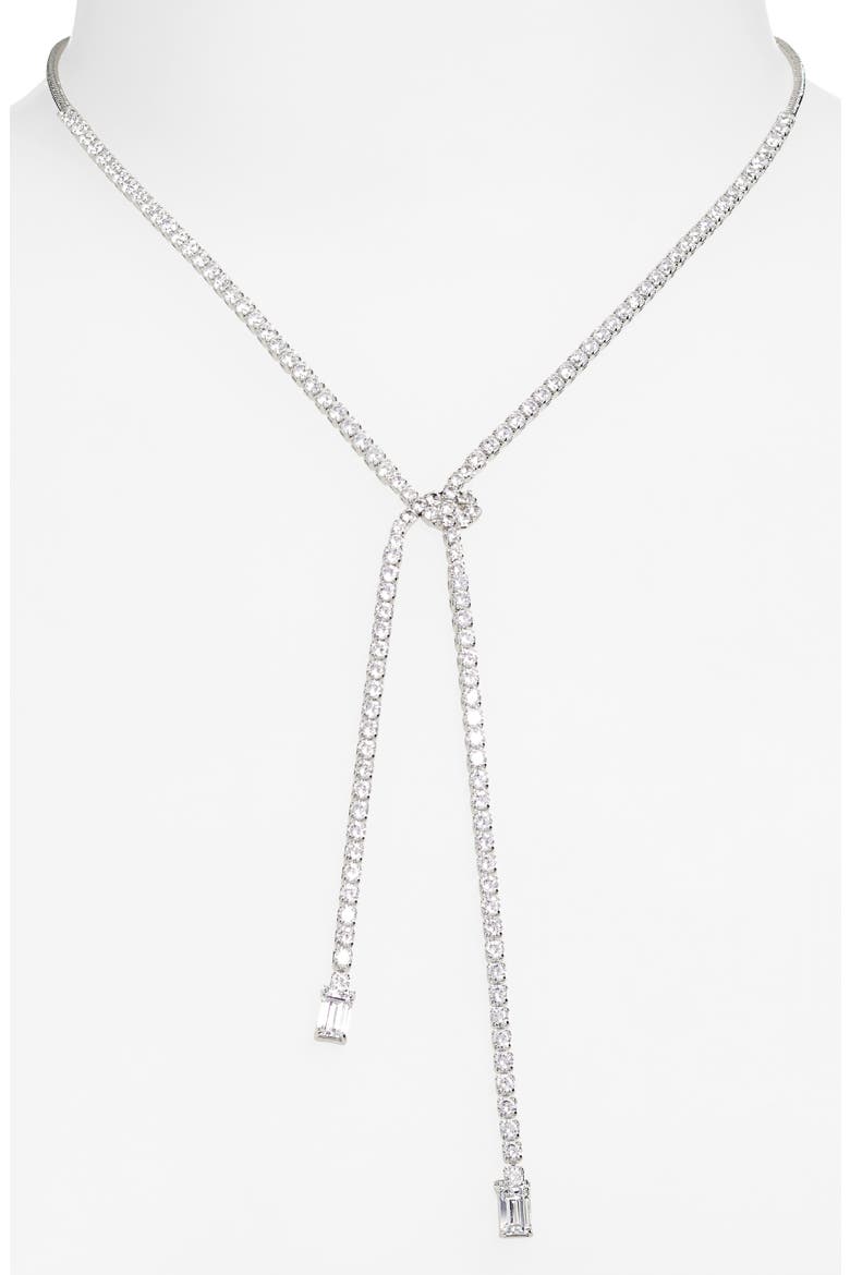 Cubic Zirconia Knotted Tennis Y-Necklace, Alternate, color, CLEAR- SILVER