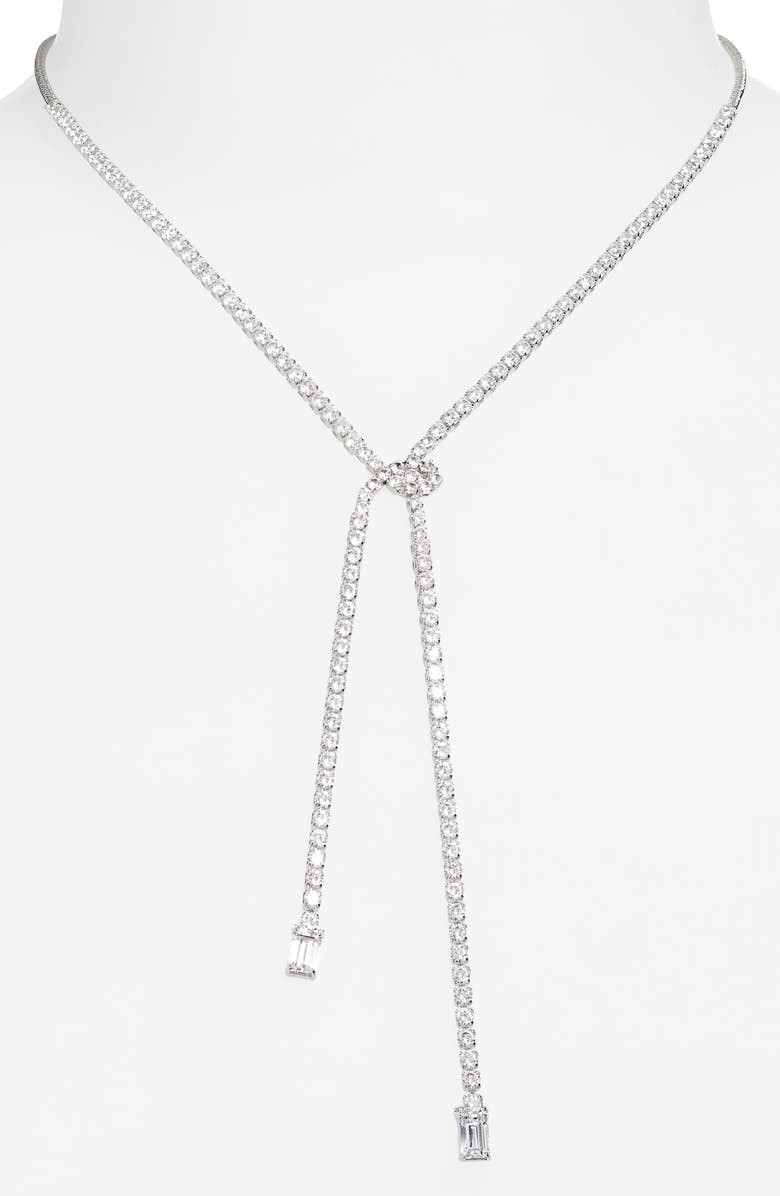 Nordstrom Cubic Zirconia Knotted Tennis Y-Necklace, Alternate, color, Clear- Silver