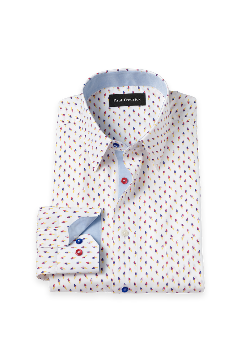 Cotton Point Collar Poplin Classic Contrast Trim Button Cuff Long Sleeve, Main, color, White/Blue