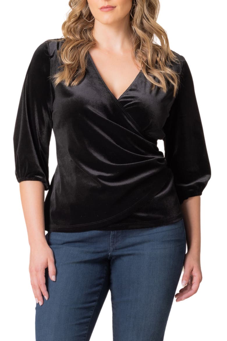 Odette Velvet Faux Wrap Top, Main, color, ONYX