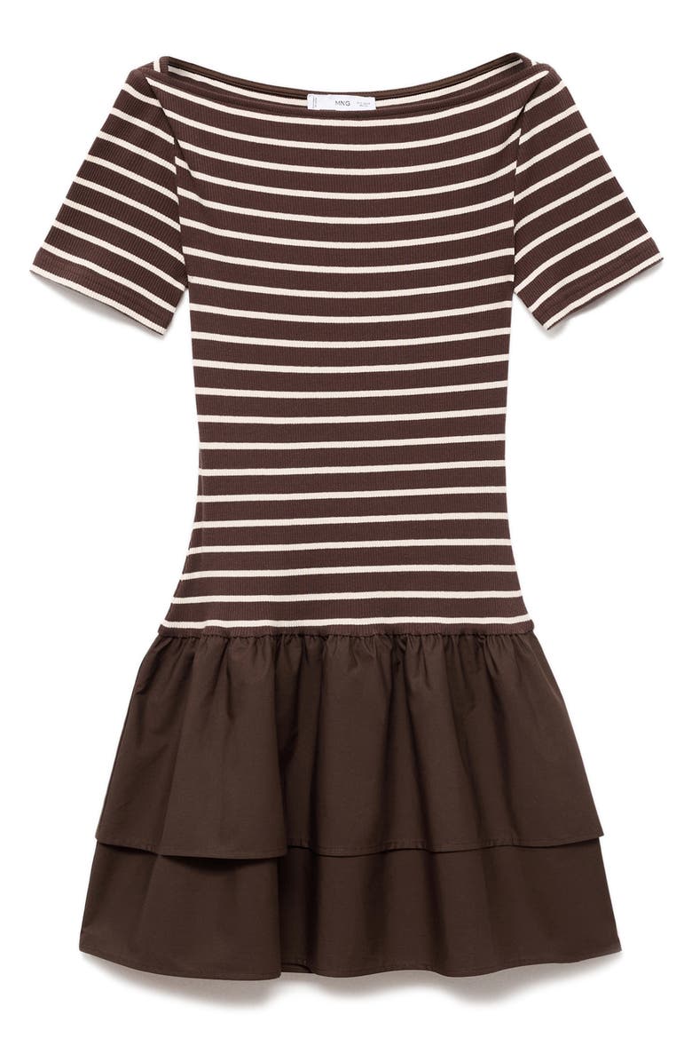 MANGO Globi Stripe Layered Ruffle Dress, Alternate, color, Brown