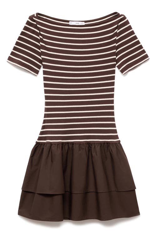 Mango Globi Stripe Layered Ruffle Dress In Brown