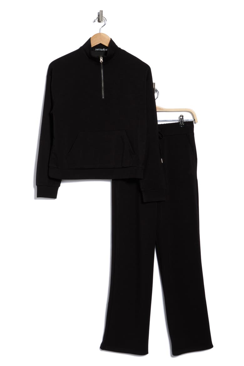 Paxe Scuba Knit Half Zip Pullover & Pants Lounge Set, Alternate, color, BLACK