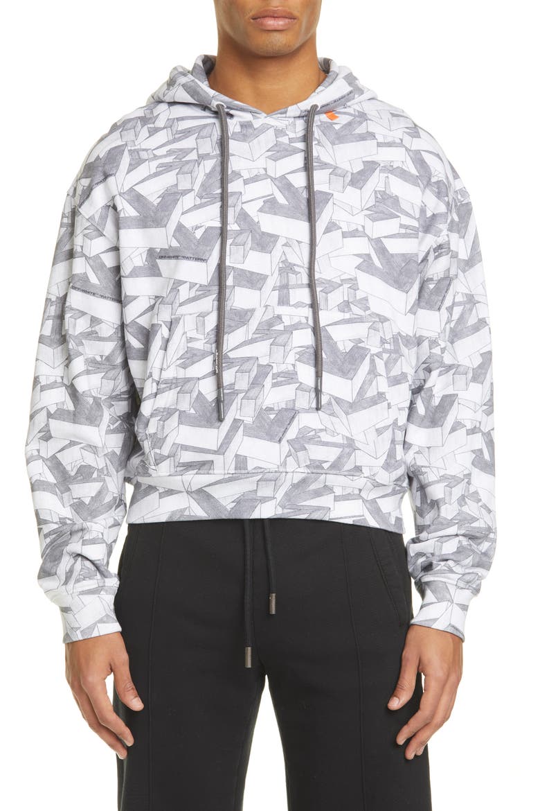 Arrows Print Cotton Hoodie, Main, color, ALL OVER BLACK