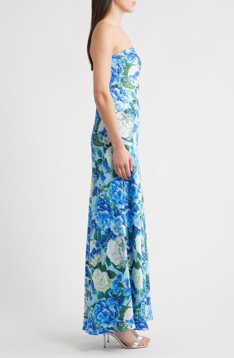Sonya Moda Ela Floral Strapless Gown, Alternate, color, Hydrangea Print