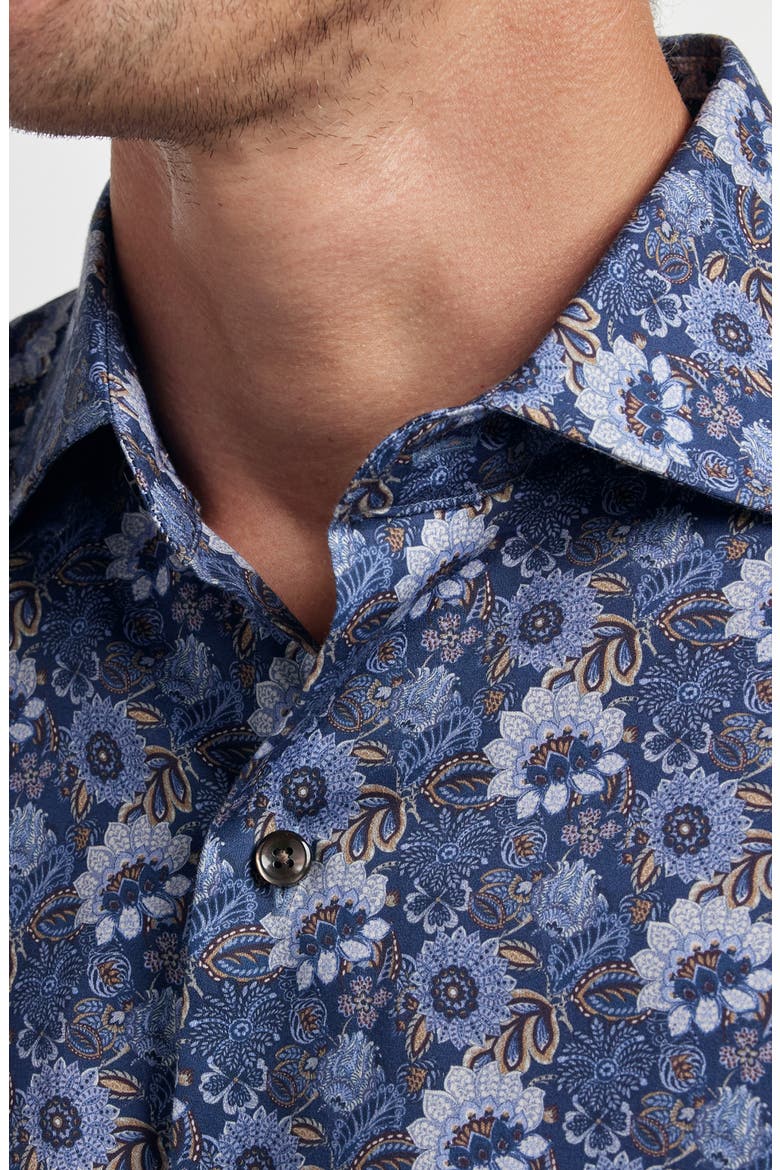 Floral Print Sport Shirt, Alternate, color, NAVY/ BROWN
