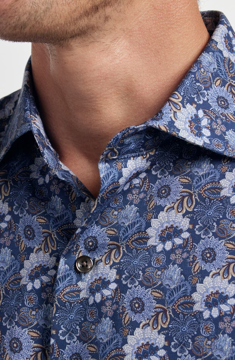 David Donahue Floral Cotton Button-Up Shirt, Alternate, color, Navy/ Brown