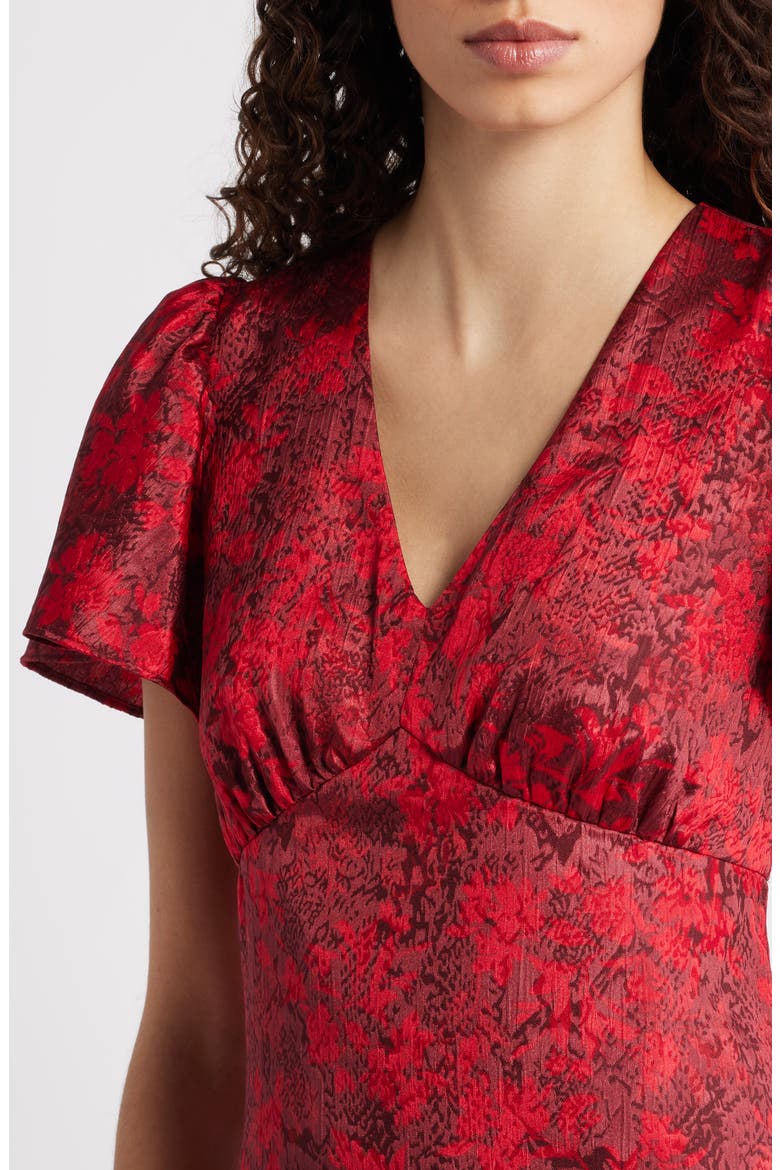Floral Jacquard Draped Midi Dress, Alternate, color, RED HOLLIE FLORAL