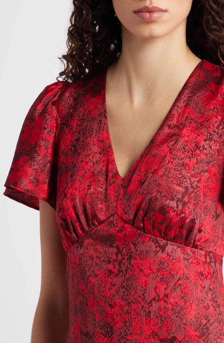 Chelsea28 Floral Jacquard Draped Midi Dress, Alternate, color, Red Hollie Floral