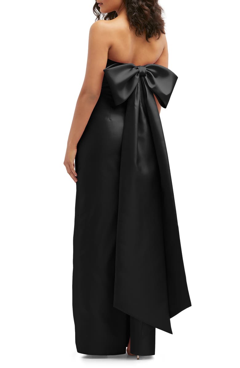 Alfred Sung Strapless Bow Back Satin Column Gown, Alternate, color, Black