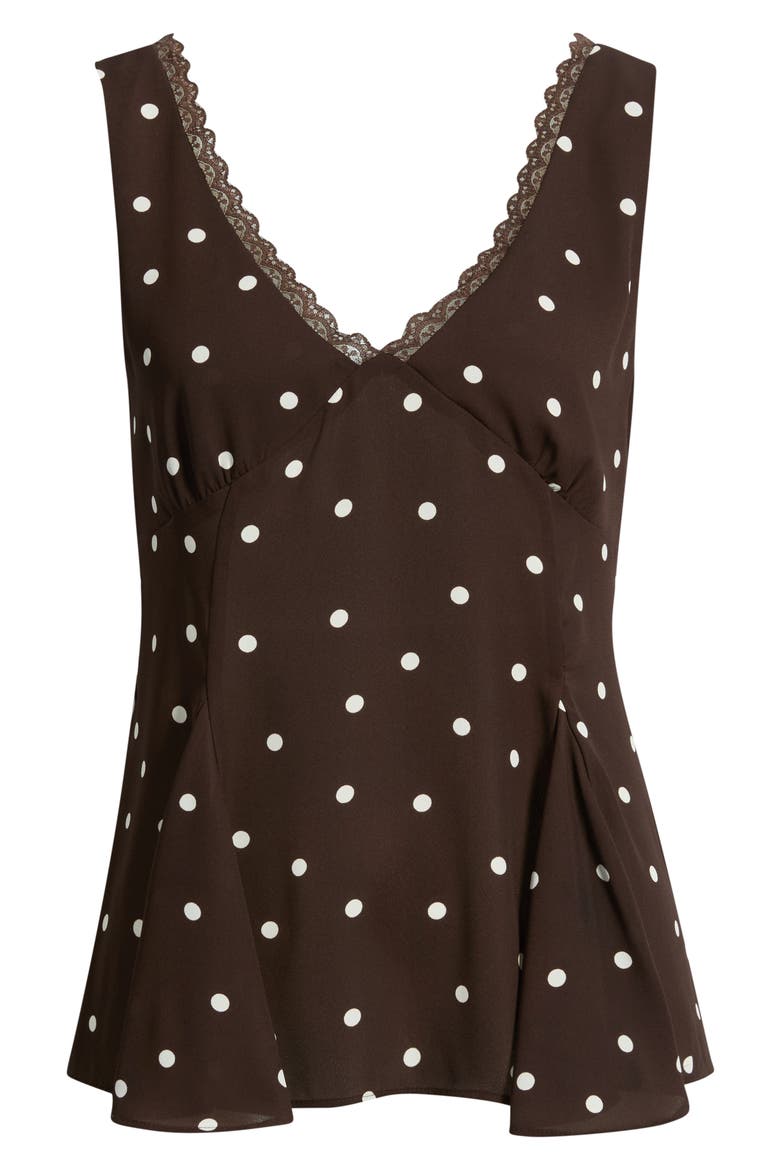 Lace Trim Godet Tank, Alternate, color, BROWN C- WHITE CASS DOT