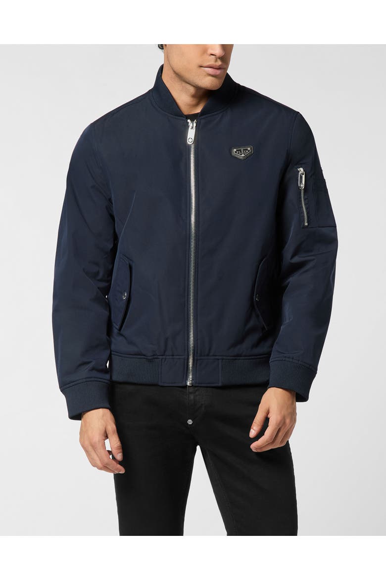 Nylon Bomber Jacket Men, Main, color, navy