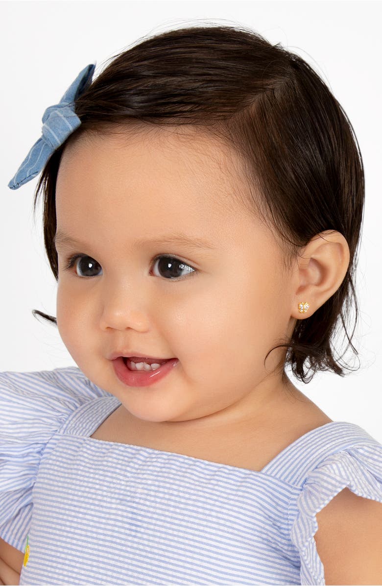 Tiny Blessings 14K Gold Curly Butterfly Stud Screw Back Earrings, Alternate, color, 14K Yellow Gold