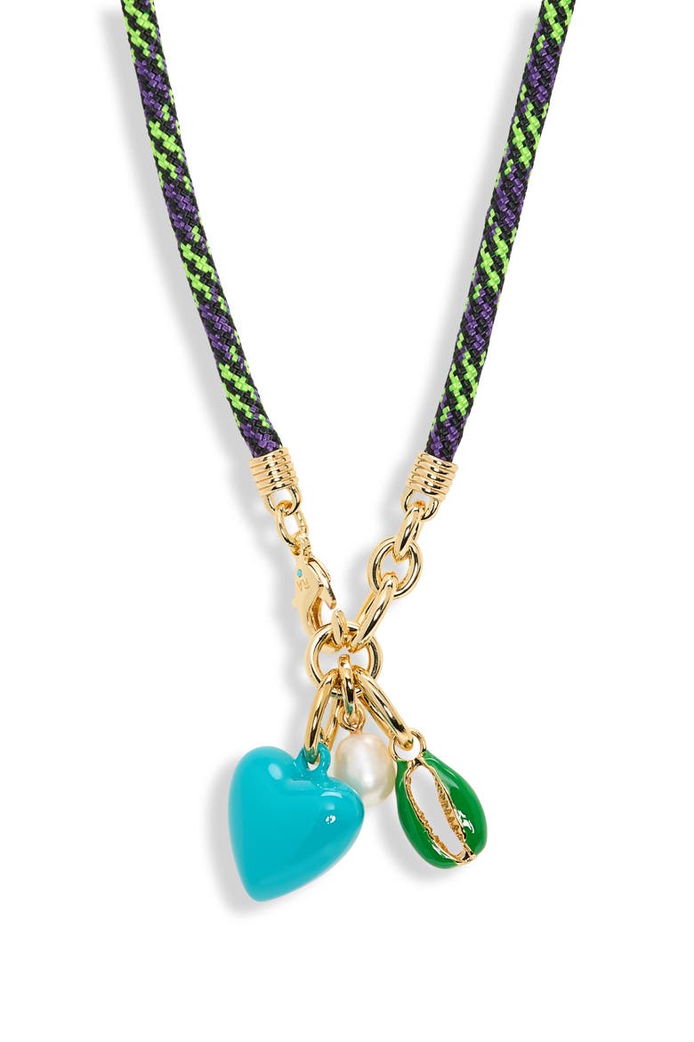 The Happy Cord Cultured Pearl Charm Necklace, Main, color, KIWI/ GOLD