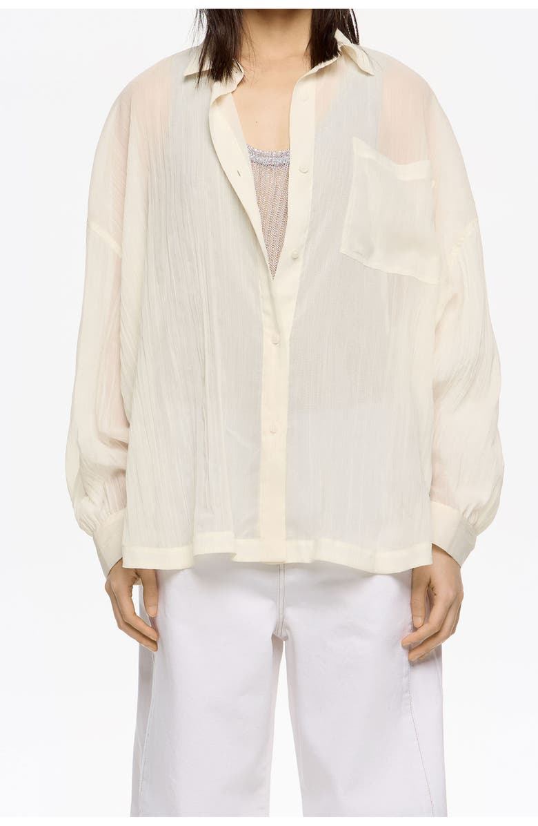 Bimba y Lola Oversize Pleated Shirt, Main, color, Ivory