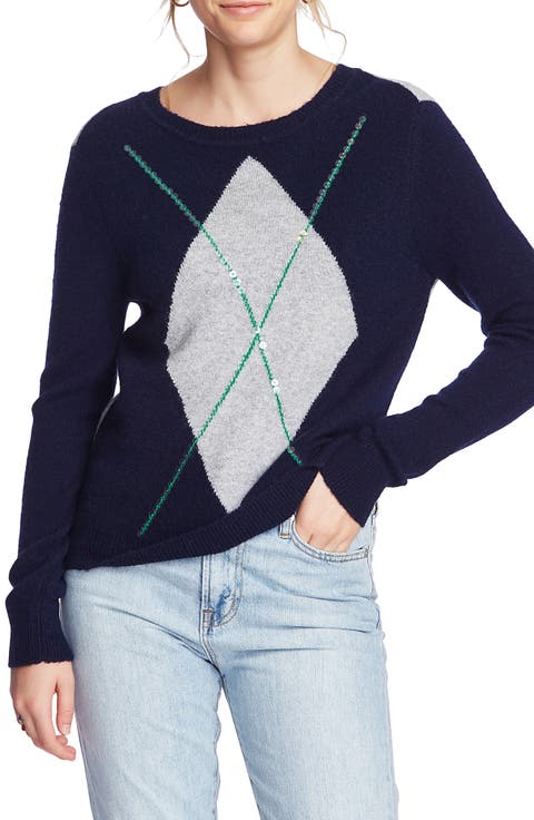 Cozy Bouclé Sequin Argyle Sweater