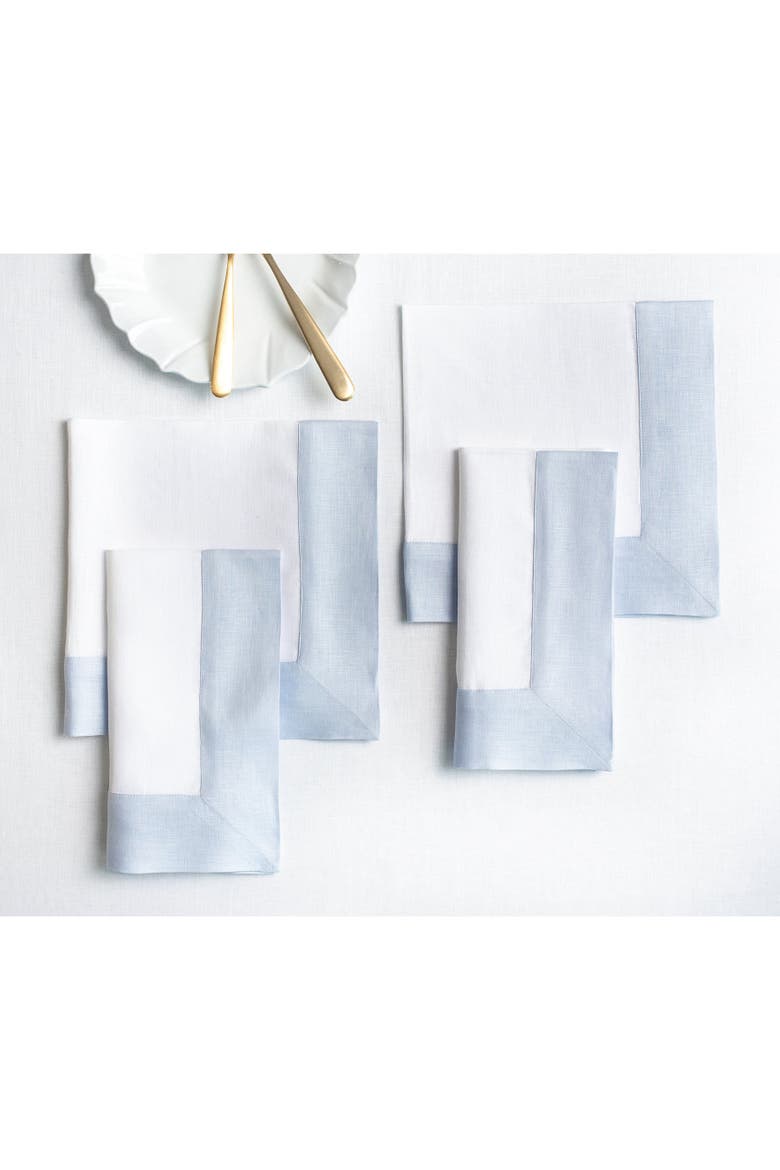 Linen Dinner Napkins Set of 4, 20 x 20" - Contempo, Main, color, Light Blue and White