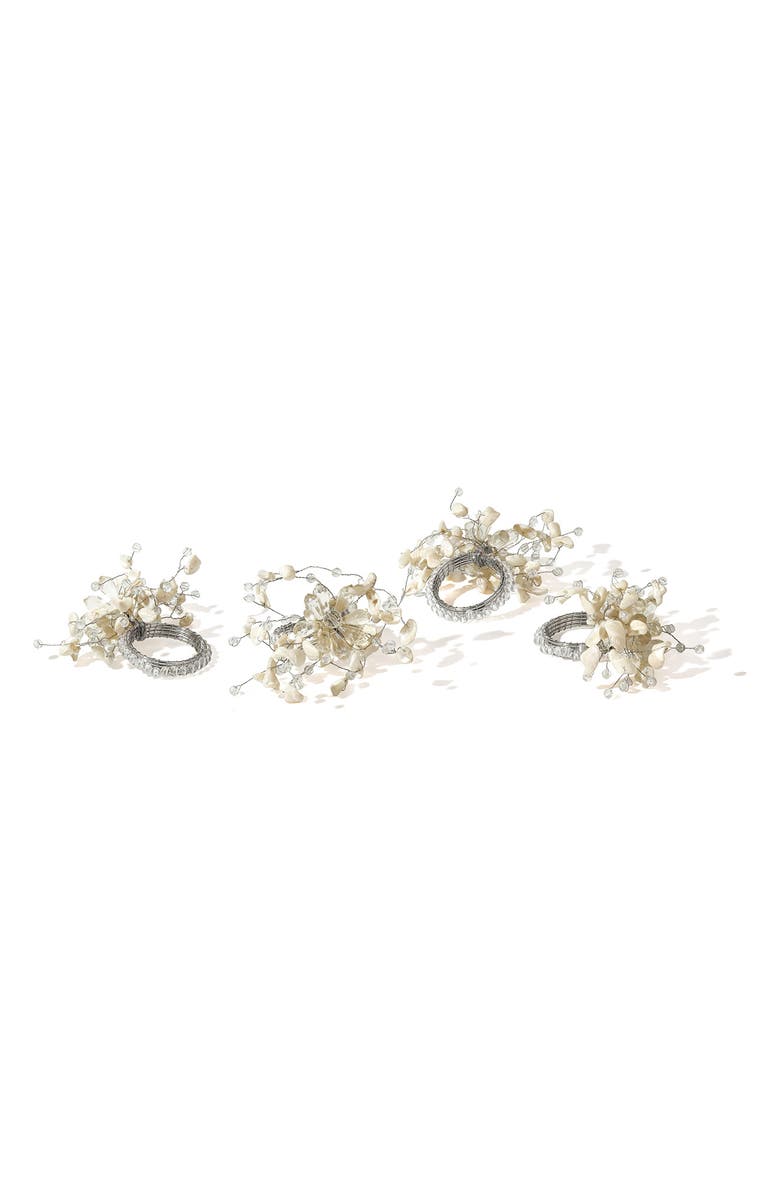 Tiramisu Opaline Bloom Set of 4 Napkin Rings, Main, color, Ivory