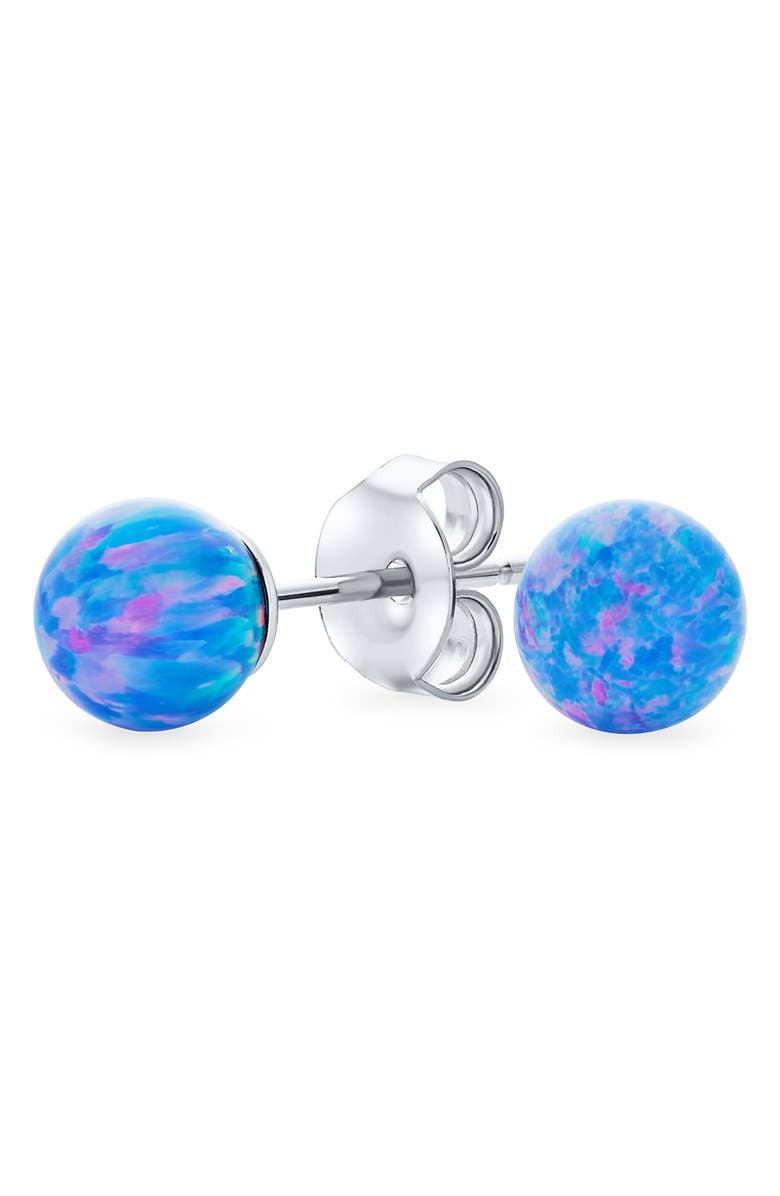BLING JEWELRY Sterling Silver 6mm Created Opal Ball Stud Earrings, Alternate, color, Opal Multi