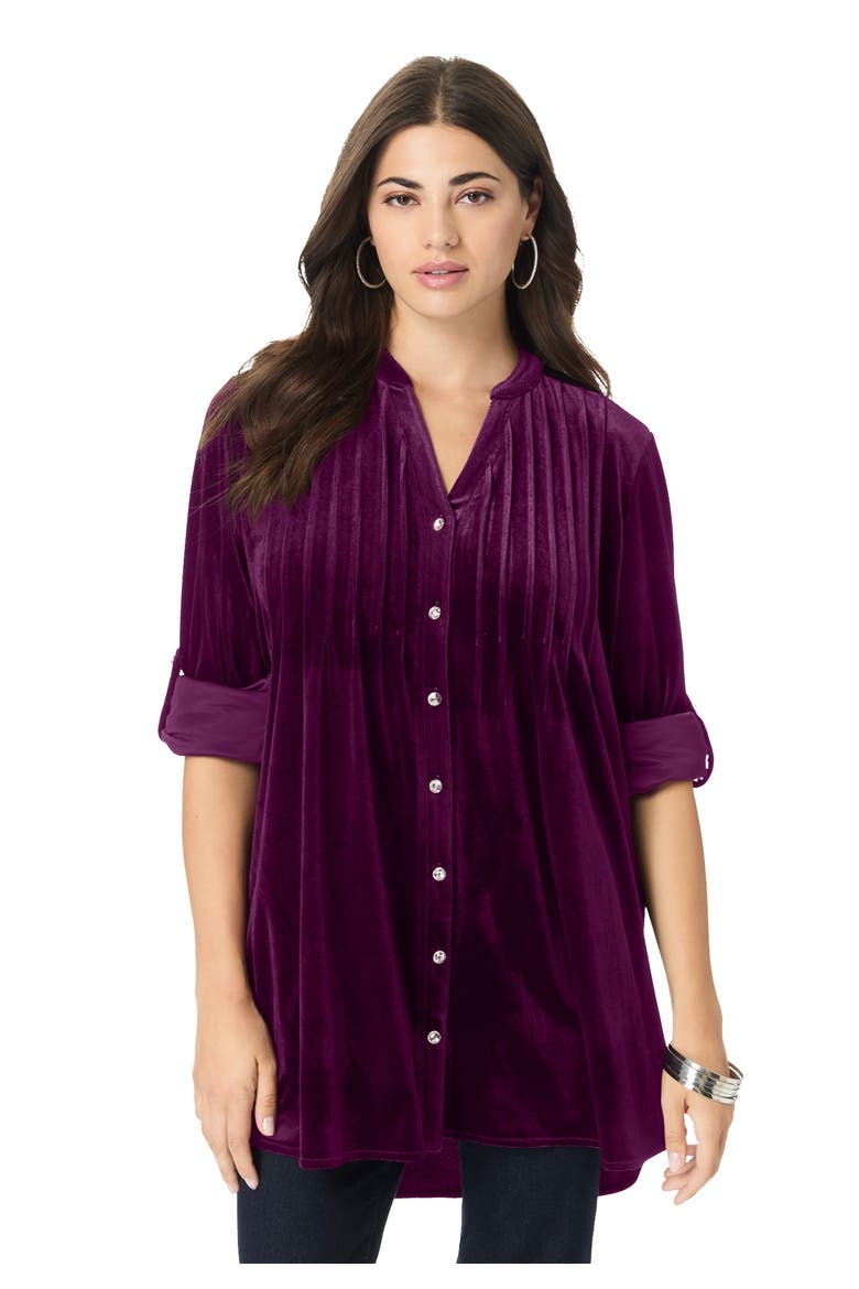 Pintuck Velour Tunic, Main, color, DARK BERRY