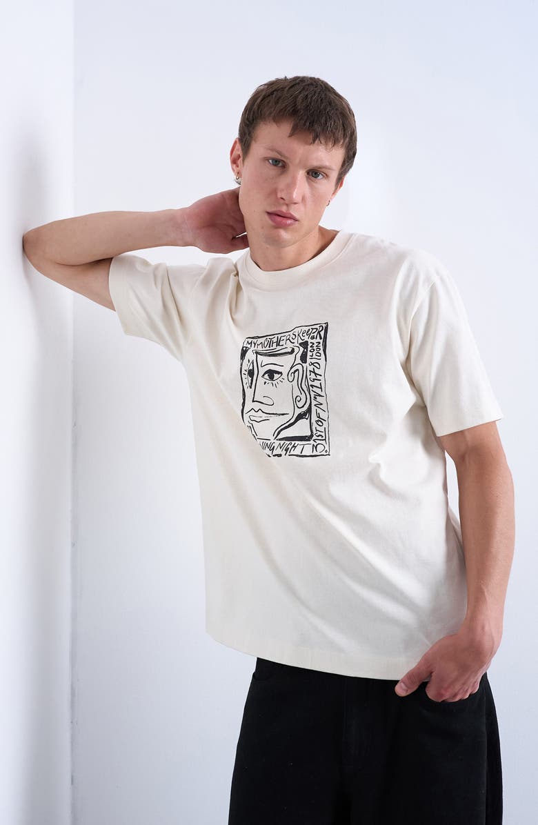 Topman Oversize Fit Cotton Graphic T-Shirt, Alternate, color, Ecru