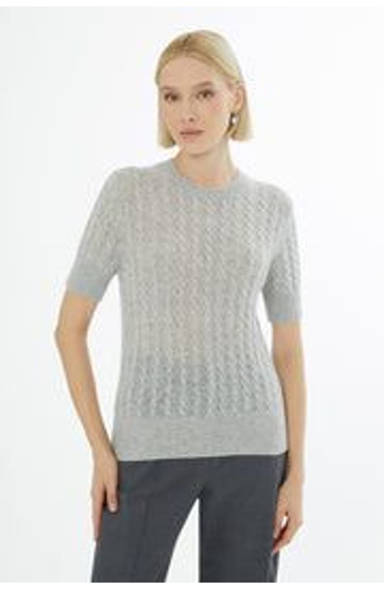 Gizia Crew Neck Short Sleeve Sweater Grey, Main, color, Grey