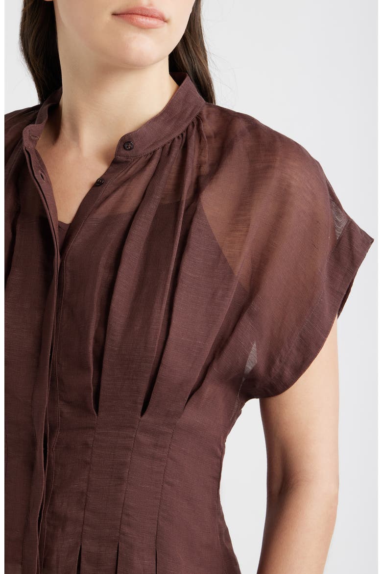 Badavina Pleat Waist Sheer Button-Up Shirt, Alternate, color, MOCHA