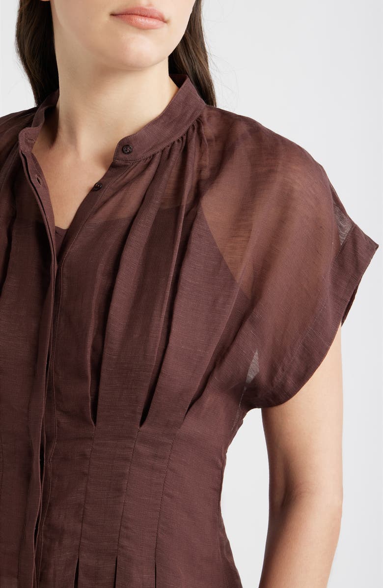 BOSS Badavina Pleat Waist Sheer Button-Up Shirt, Alternate, color, Mocha