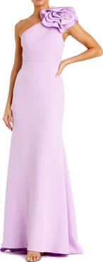 Mac Duggal Crepe One Shoulder Gown With 3D Flower
