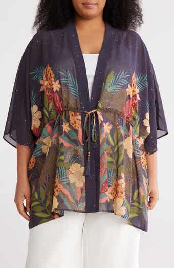 DR2 by Daniel Rainn Drawstring Floral Open Front Wrap