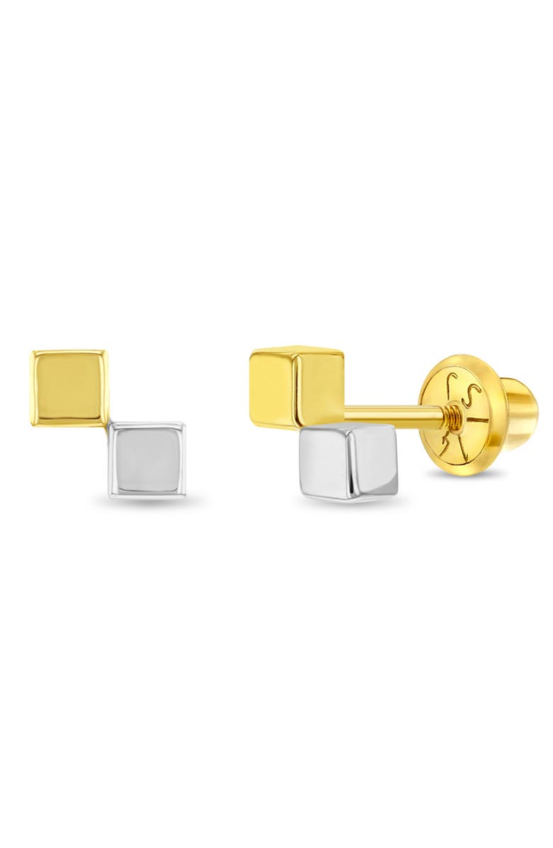 In Season Jewelry 14k Two Toned Cube Girl Earrings, Main, color, Gold