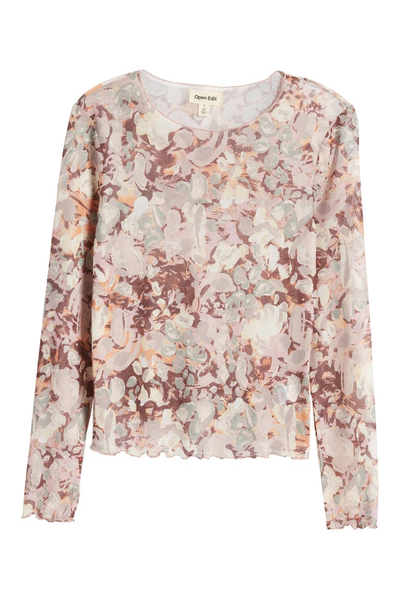 Print Mesh Top, Alternate, color, PINK PAINTED FLORAL