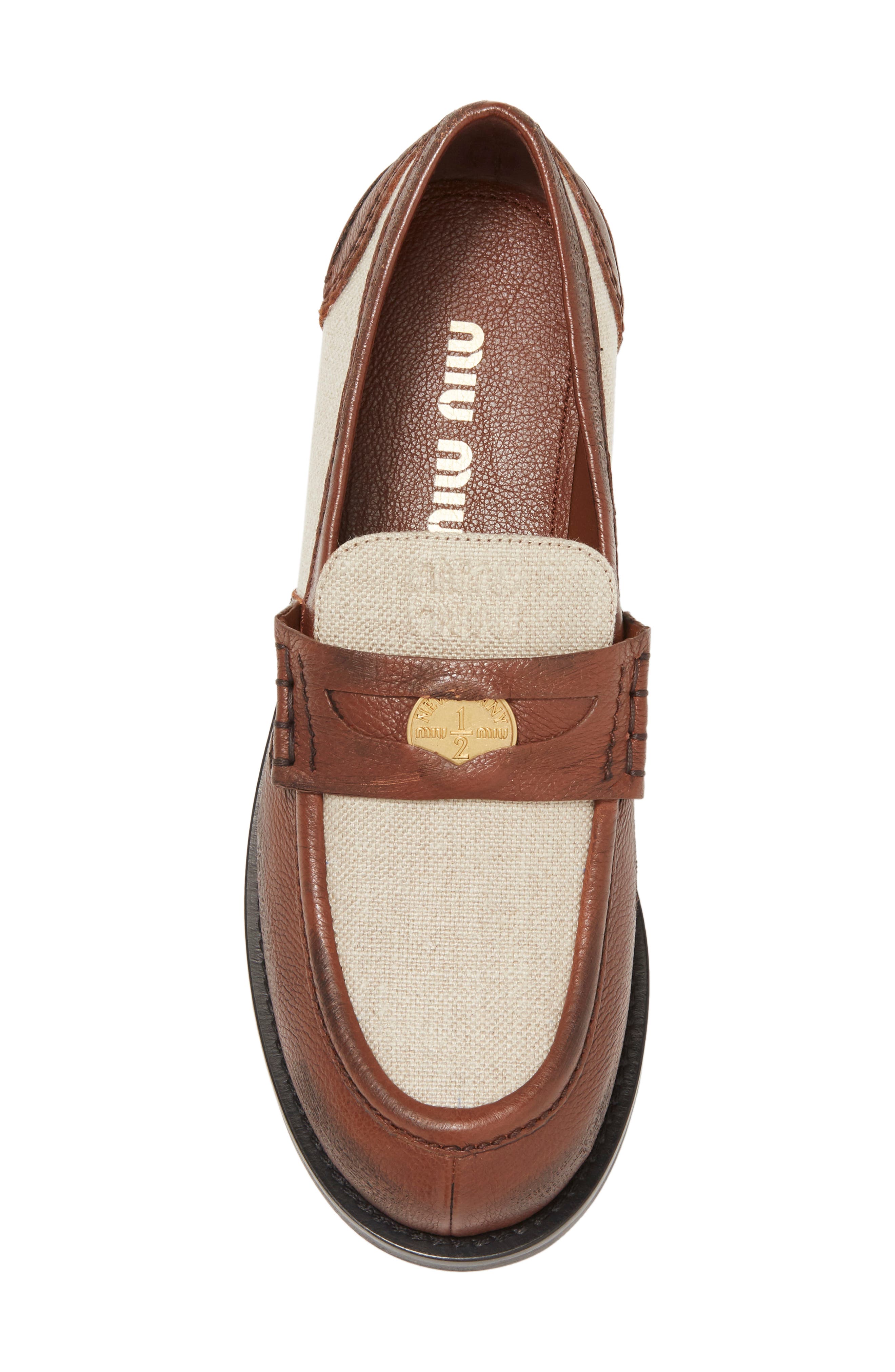 Miu Miu Mixed Media Penny Loafer, Alternate, color, 