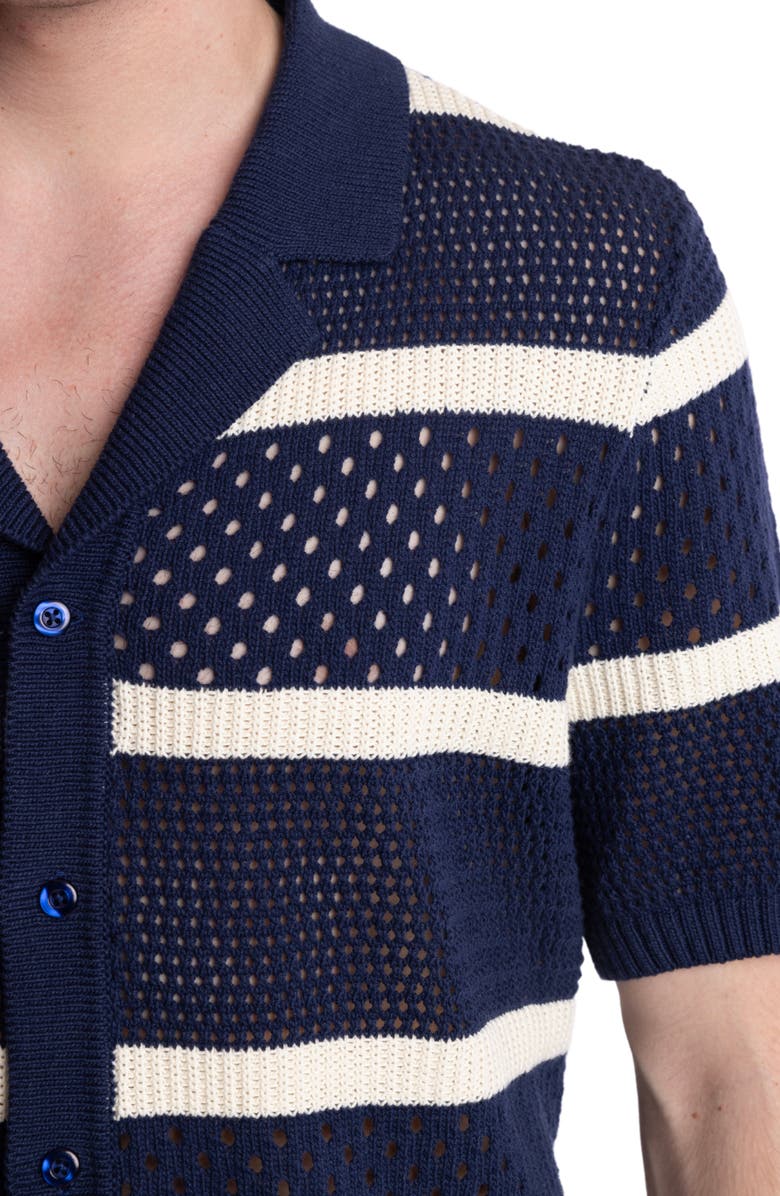 PAISLEY & GRAY Open Stitch Short Sleeve Button-Up Shirt, Alternate, color, Navy & Cream