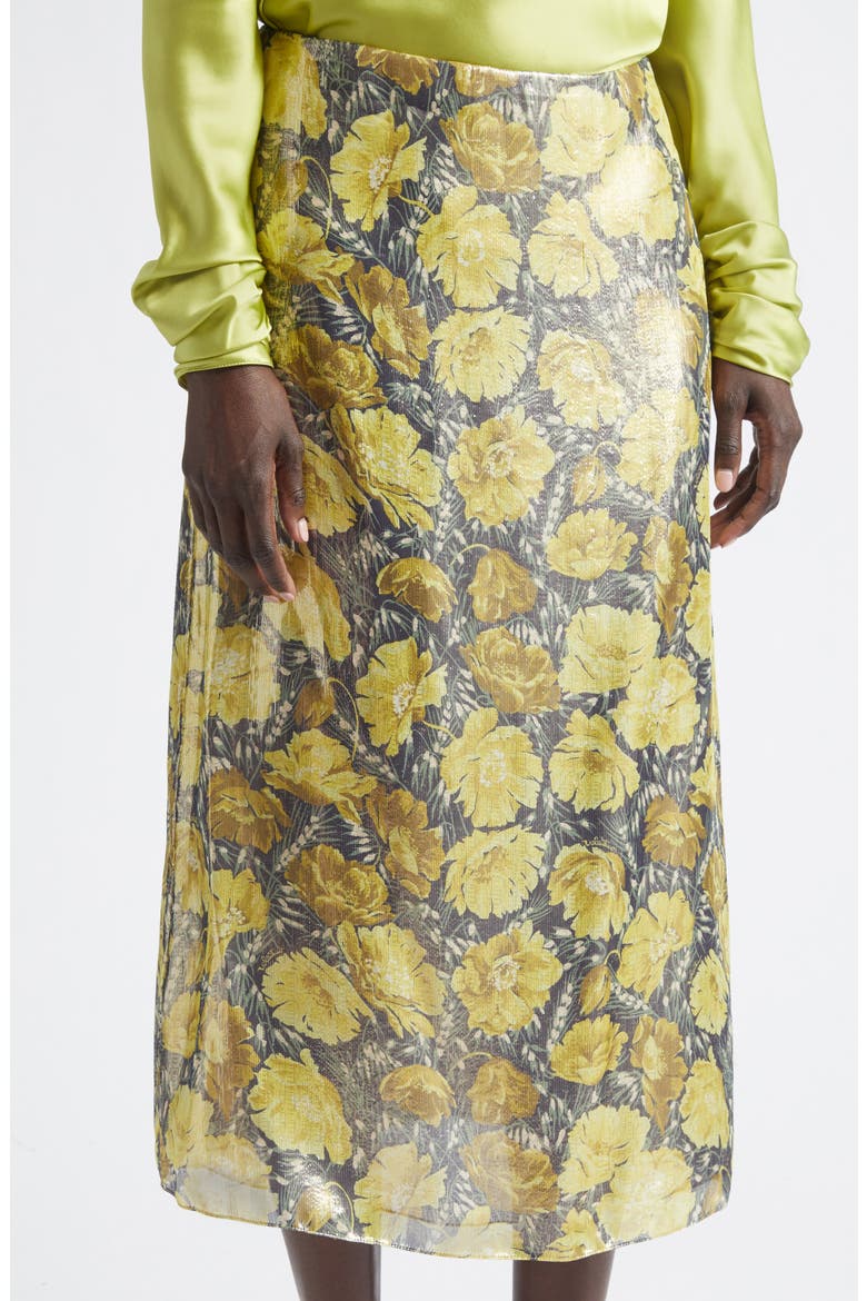 After Winter Metallic Poppies Print Skirt, Alternate, color, YELLOW MULTI