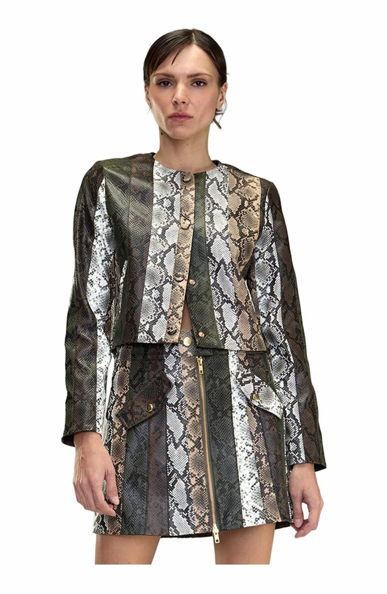 Cynthia Rowley Snake-Embossed Vegan Leather Cropped Jacket, Alternate, color,