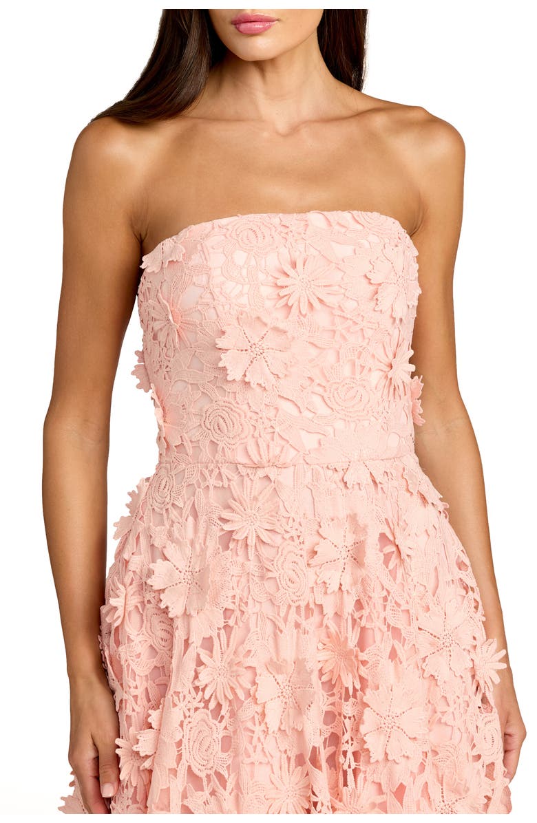 Mac Duggal Floral Lace Strapless A Line Midi Dress, Alternate, color, Blush