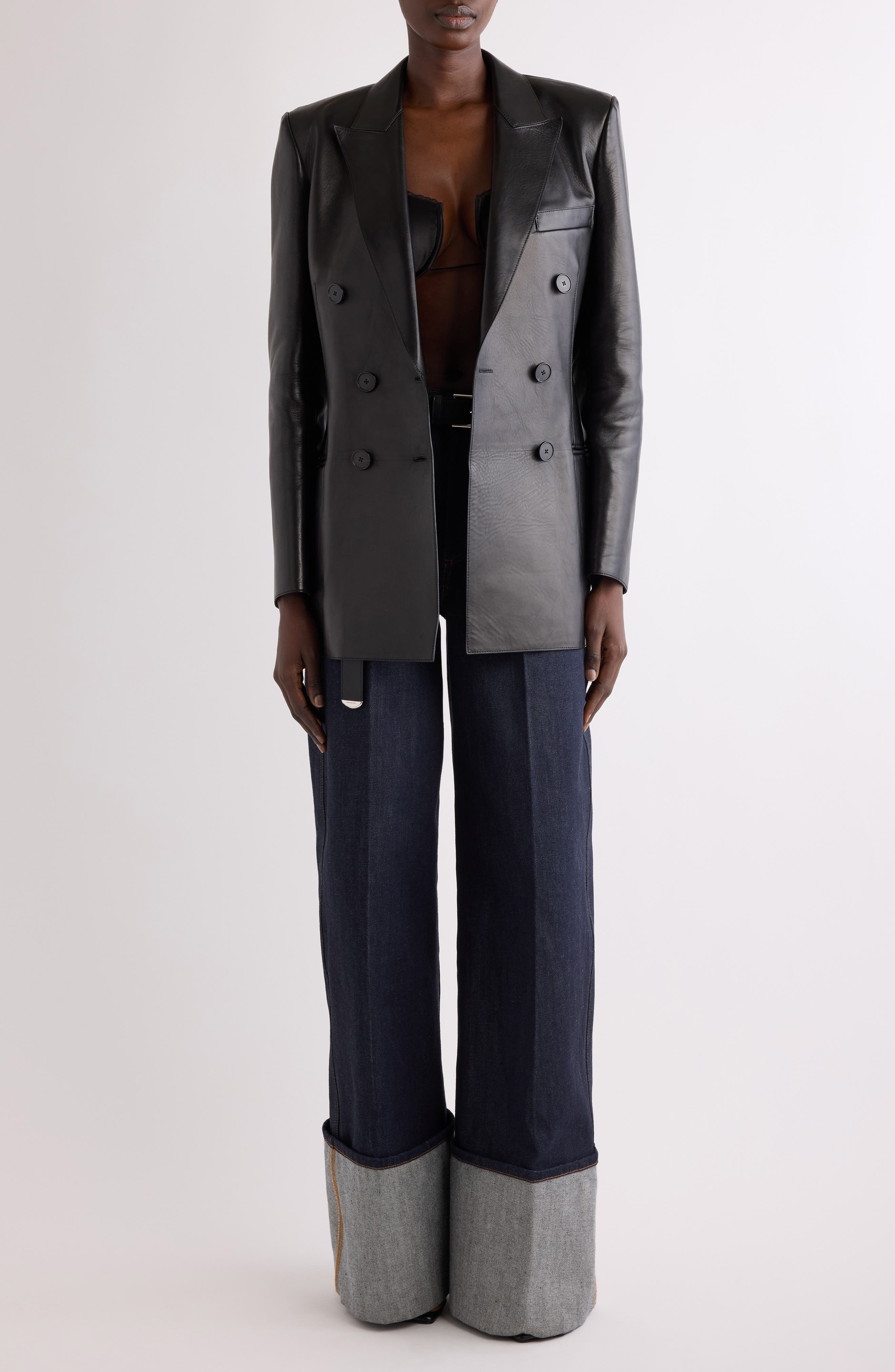 Slashed Double Breasted Leather Jacket - image 2