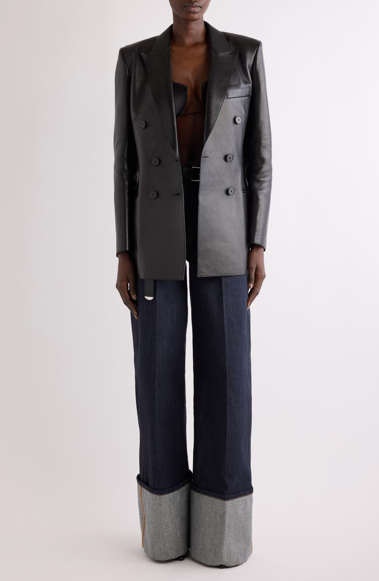 Givenchy Slashed Double Breasted Leather Jacket, Alternate, color, Black