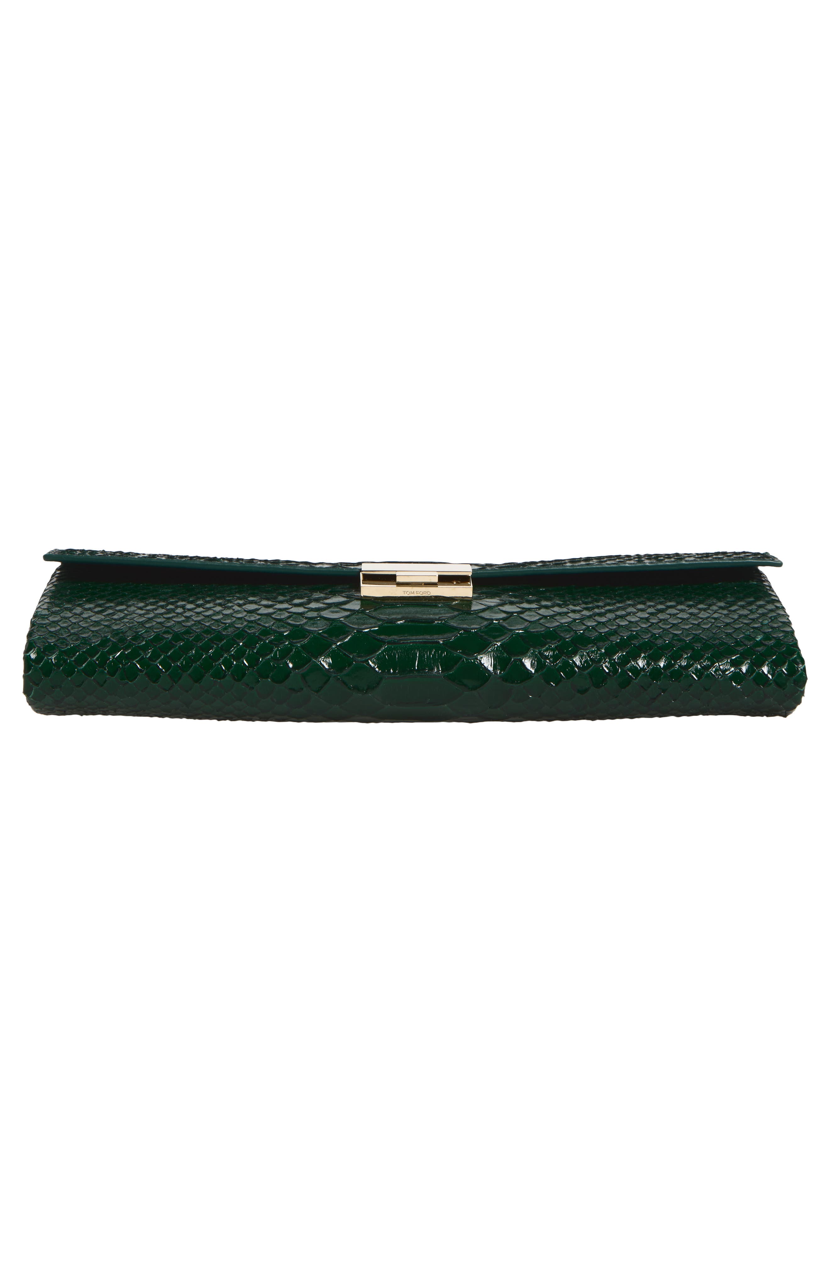 Jean Python Embossed Leather Clutch, Alternate, color, EMERALD GREEN