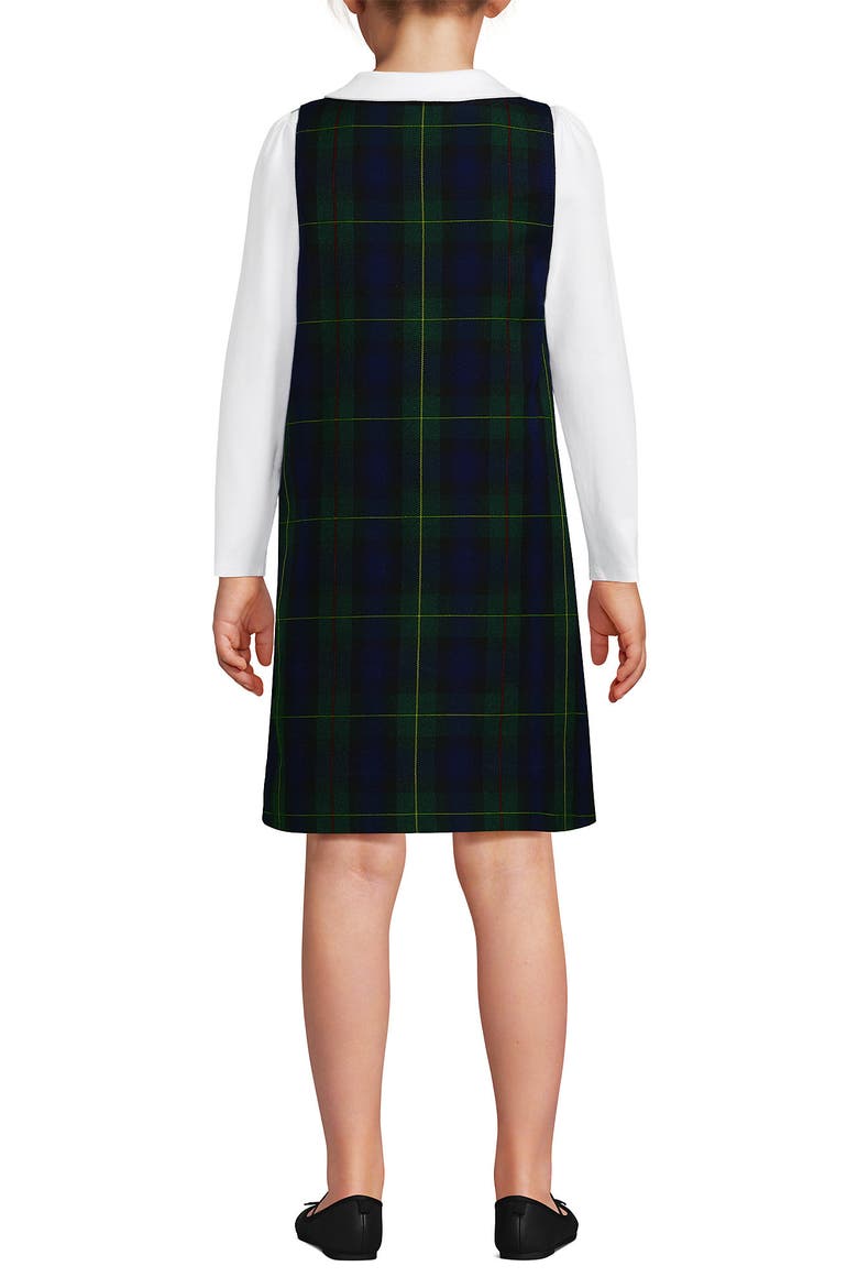 Girls Plaid Button Shoulder Patch Pocket Jumper, Alternate, color, Hunter/Classic Navy Plaid