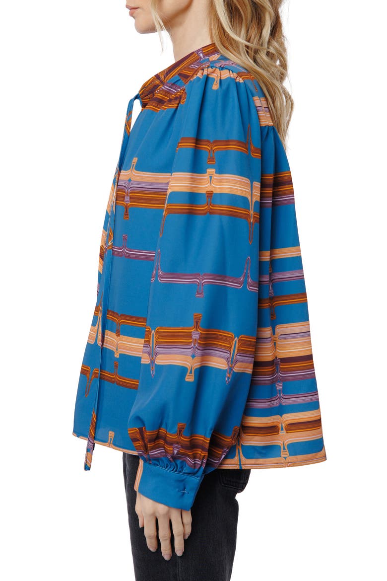 Gina Mod Print Split Neck Top, Alternate, color, BLUE