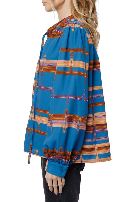 Ciebon Gina Mod Print Split Neck Top In Blue